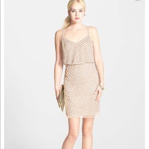 Adrianna Papell Gold Sequin Mesh Bouson Dress
